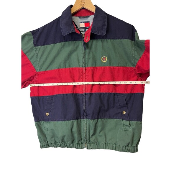 Vintage Tommy Hilfiger Men's Full Zip Jacket Stripe Crest Logo 100% Cotton Small - Picture 15 of 16